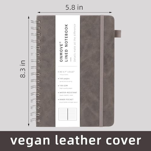 Spiral Notebooks Journal for Women Men 12 Pack Bulk Leather Hardcover with Pen Holder A5 160 Pages 100 GSM Thick Paper for Work School Lined Gray - color: Gray