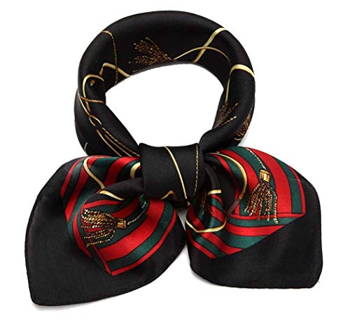 ANDANTINO 100% Mulberry Silk Scarf -21” Square Neckerchief with Gift Packed - color: Black & Red
