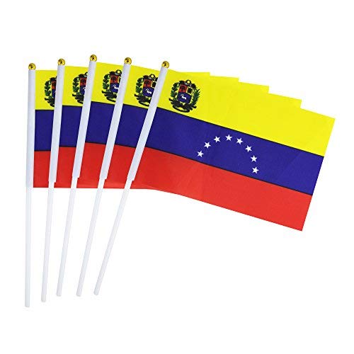 25 Pack Hand Held Small Mini Venezuela Flag,Venezuelans Stick Round Top National Country Flags,Party Decorations Supplies For Parades,World Cup,Festival Events,International Festival. - color: Venezuela