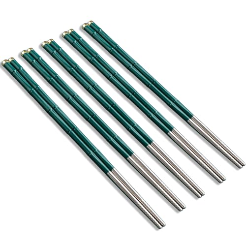 5 Pairs Reusable Metal Chopsticks Dishwasher Safe,Japanese Korean Creative Chop Sticks Pack Chopstick, Non-Slip, 9.5 h Gift Set