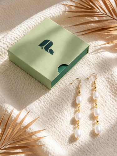 Pearl Earrings for Women,14K Gold/Silver Plated Dangle Drop Earrings - color: Gold-D