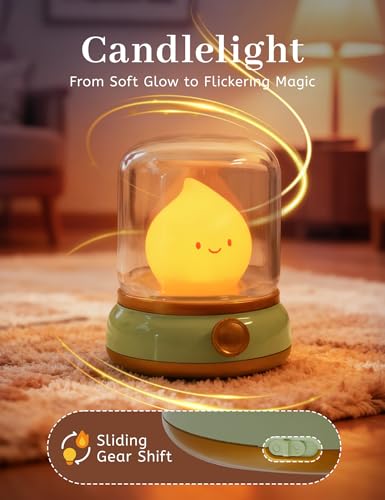 WANIDEA Cute Night Light, Kids Night Light with Batteries, Bedroom Decor - color: Flame Green White Noise