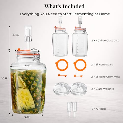 1 Gallon Fermentation Jars with Airlocks & Glass Weights, 2-Pack