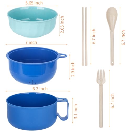 Large Ramen Bowl,40oz Ramen Noodle Bowls Microwavable, Ramen Cooker with strainer, Microwave Pasta Cooker, Gift for College Boys Girls Male Female Dorm Room Essentials Instant Lunch - color: Blue