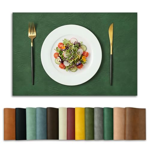 Artoid Mode Green Faux Leather Placemats Set of 6, 12x18 Inch Waterproof Wipeable Heat Resistant Vinyl Place Mats, Reversible Table Mats for St. Patrick's Day Dining Decor - color: Green, size: 12" x 18", Rectangular Set of 6