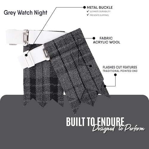 EZE Kilt Flashes for Men with Heavy Buckle Adjusters, Plain & Tartan Kilt Sock Flashes Acrylic Wool - color: Grey Watch Night
