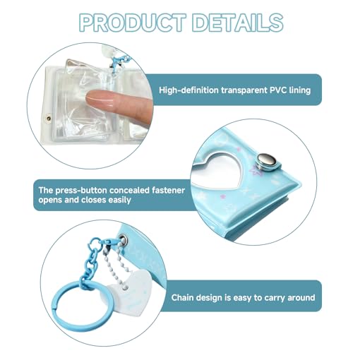 Mini Photocard Binder, Heart Hollow Portable Photos Card Book with Lovely Pendant, Cute Style Kpop Card Holder Collectible Album for Fans (Blue) - color: Blue