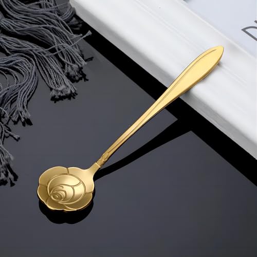 20-Piece Stainless Steel Rose Flower Coffee & Dessert Spoon Set - Gold