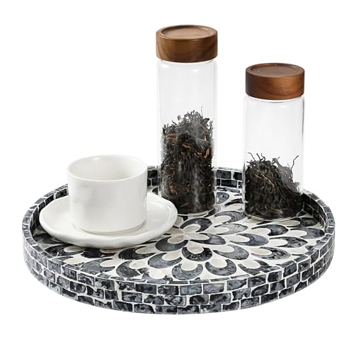 12.5" Lazy Susan for Table Top – Mother of Pearl Spinning Turntable Serving Tray, Marble Lazy Susan Organizer for Dining Table Centerpiece, Kitchen Island Decor, Bathroom Counter, Outdoor Use (Blue) - color: Blue Moon