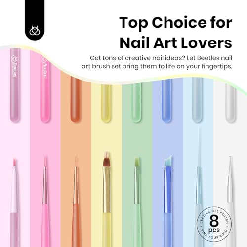 Beetles Nail Art Brushes Set for Gel Polish 8 Pcs - Nail Art Design Pen - color: D-Multicolor-8