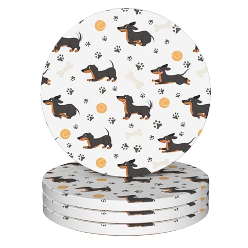 Drink Coasters Set of 4, Dachshund Funny Dog Coasters for Drinks Ceramic Coasters with Cork Bottom for Kinds of Mugs and Cups,Home Decor,4'' - color: Dachshund Funny Dog