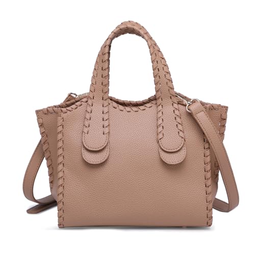 JEN & CO. Marla Whipstitch Satchel Bag, Crossbody Shoulder Purse for Women - color: Taupe
