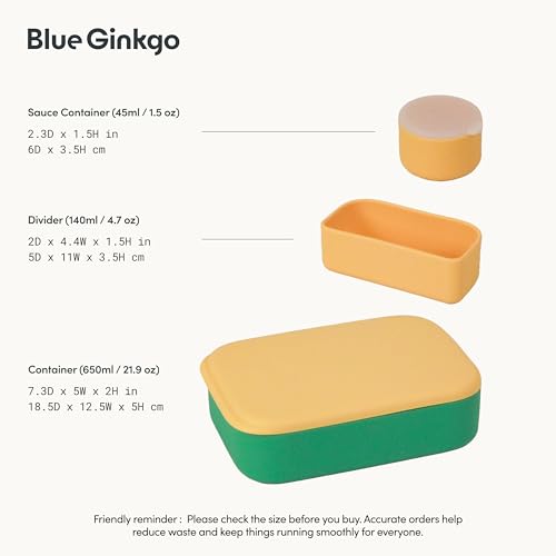 BLUE GINKGO Bento-Style Silicone Lunch Box Set, Coral, Made in Korea - color: Green
