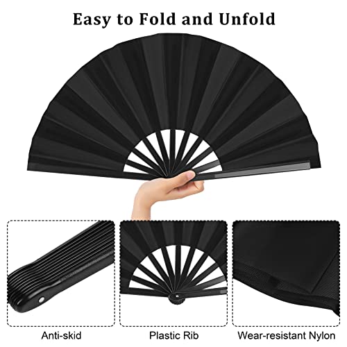Aodaer 4 Pack Large Fans Chinese Kung Fu Tai Chi Fans Decorative Fans for Men and Women, Black - color: Black