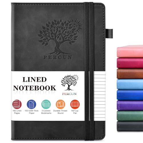 Lined Notebook 5.9"x8.5", Hardcover Leather Journal for Women Men,160 Pages - color: Black, size: Lined Page