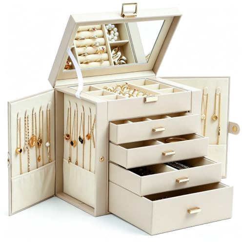 BOOVO Large Jewelry Box for Women, 5 Layer Jewelry Organizer(Pearl White) - color: Pearl White, size: 5 Layer