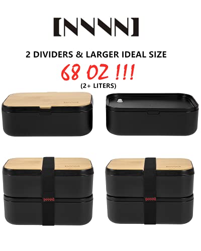 Bento Box Adult Lunch Box - 2 Stackable Containers, 68 oz Large, Natural Bamboo Lid, Microwave Safe, Dishwasher Safe, Bpa free, Gifts for Women - color: Z-Black-2 Stackable Containers