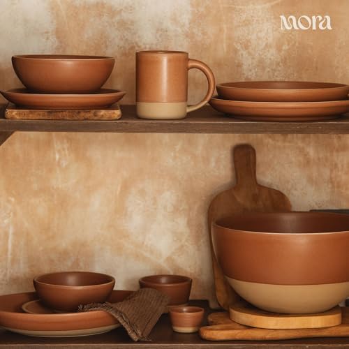 MORA Medium Mugs Set of 4, 16oz Ceramic Pottery Latte Mugs/Coffee Cups - Microwave and Dishwasher Safe - Terracotta - color: Terracotta