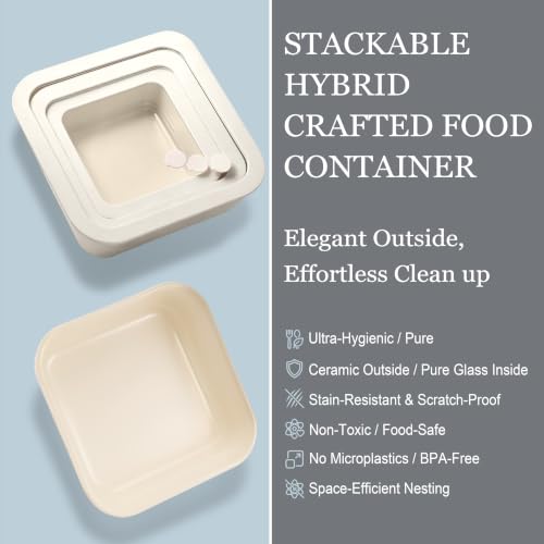 Urban Green Ceramic Coated Glass Food Storage Container with Airtight Glass Lid, Large Rectangle Meal Prep Container, 48oz, Microwave and Oven Safe Non-Toxic Lunch Box, Cream color - color: Coconut Cream-2RM