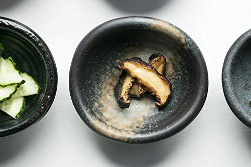 Colias Wing 3.5 Inch Retro Style Black&Beige Stylish Design Multipurpose Porcelain Side Dish Bowl Seasoning Dishes Soy Dipping Sauce Dishes-Set of 5 - color: Set-of-5-TypeB