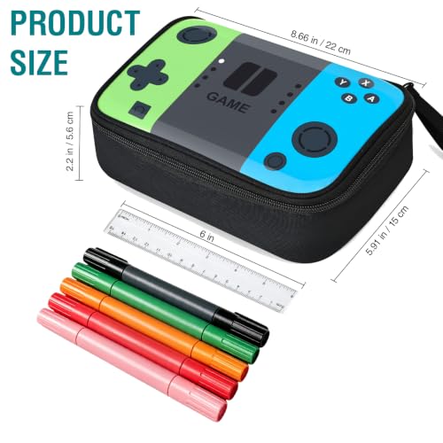 Large Pencil Box for Boys - Gamer Pencil Case Pouch with Zipper Compartment, Durable Wipable Fabric, Easy to Clean, Big Soft School Supplies Organizer Bag for Kids Grades 1-6 - color: Green & Teal
