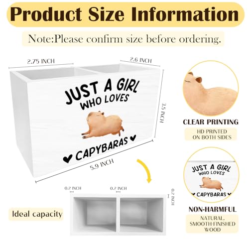 Funny Capybara Pen Holder for Desk, Capybara Lover Gifts Pencil Organizer, Just a Girl Who Loves Capybaras Wooden Box Sign Desk Decor for Home Office Decoration - color: CAPYBARAS