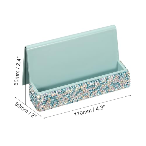PATIKIL Business Card Holder for Desk, Rhinestone Business Card Holders Crystal Card Stand Organizer Cards Display for Office Exhibition, Blue - color: Blue