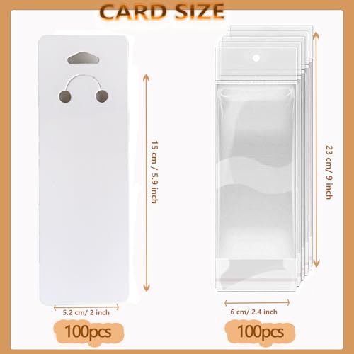 100 Set Keychain Display Cards with Bags,Jewelry Packaging Blank Hanging Cards for Selling - color: White 5.9"x2"