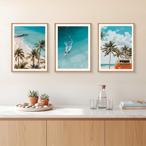 LHIUEM Nature Surfboard Beach Framed Canvas Wall Art,Summer Ocean Surfing Wall Decor,Palm Trees Wall Painting,Modern Picture Artwork for Living Room,Bedroom,Dining Room,Office -12"x16"x3 - color: Beach Surfing Wall Art, size: 12''x16''x3