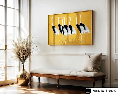Poster Master Vintage Japanese Crane Poster - Retro Red Crown Crane Print - Bird Art - Great Gift for Men, Women, Animal Lover - Ideal Decor for Living Room, Office, Bedroom - 8x10 UNFRAMED Wall Art - color: Style-02, size: 8"L x 10"W