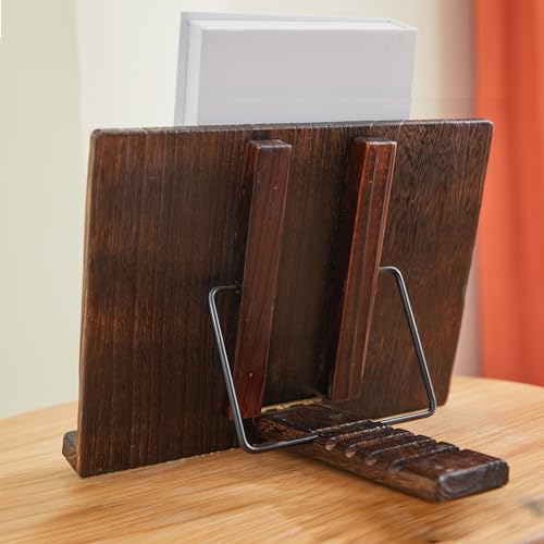 Rustic Wood Book Stand, Hands Free Holder for Cookbooks & Tablets
