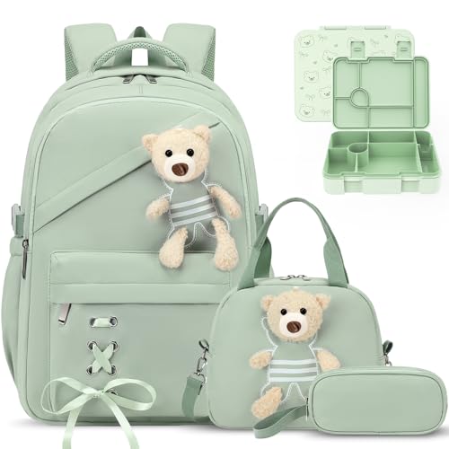 ACESAK 4PCS Backpack for Girls with Leakproof Bento Box (Green) - color: Green