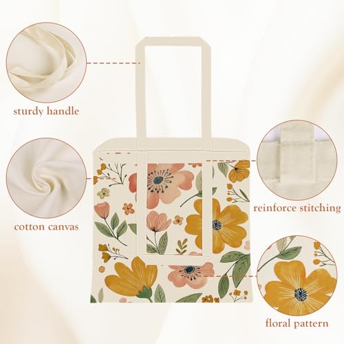 Louise Maelys Floral Canvas Tote Bag For Women with Inner Zipper Pocket - style: Vintage Flower