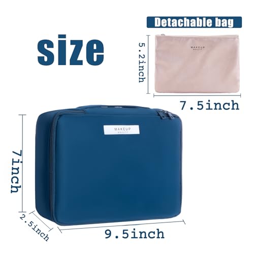 Queboom Travel Makeup Bag Cosmetic Bag Toiletry Bag for Women & Men, Navy - color: Navy blue-1pcs