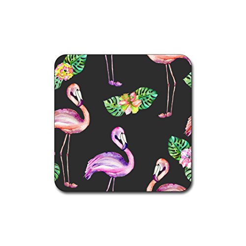 Blush Pink Flamingo Square Coaster Set - Made of Recycled Rubber - Set of 4 - color: Blush Pink Flamingo Pattern Square