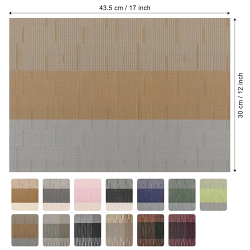 Placemats Set of 4, Vinyl Woven Heat-Resistant Place Mats - color: Gray Light Brown, size: Set of 4