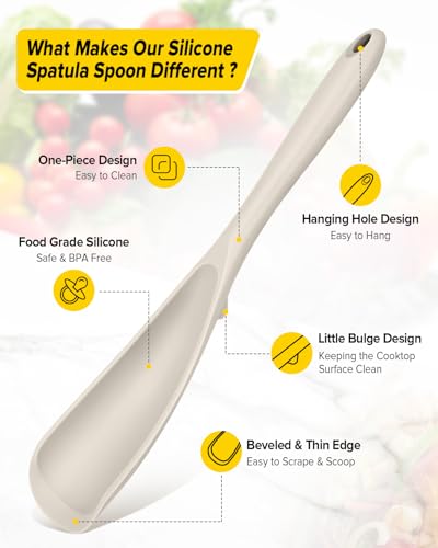 BUNDLEPRO Silicone Cooking Spoons for Nonstick Cookware, One-Piece, 2 Pack - color: Khaki