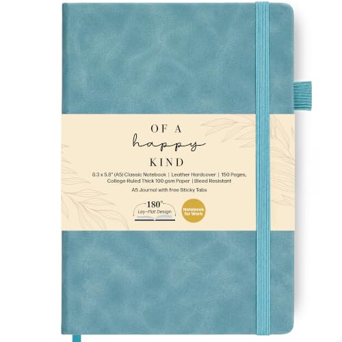 A5 Leather Notebook Journal Light Blue Lined Thick 300 Pages 5.8x8.3" - color: Light Blue, size: A5 300 Pages