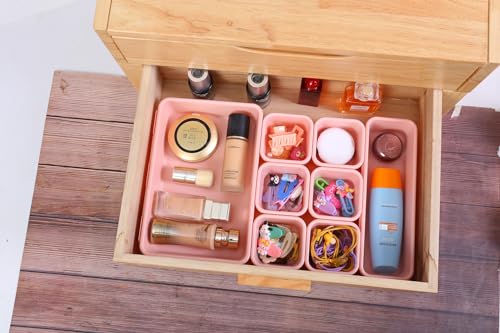 Kutesna 15 PCS Interlocking Desk Drawer Organizer Separator for Office,Bathroom,Kitchen,Makeup（Pink） - color: Pink, size: 15 pieces
