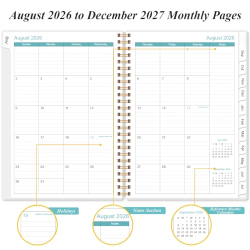 2026-2027 Monthly Planner - August 2026 - December 2027, Two Pages Per Month, 17 Monthly Calendar/Planner with Tabs, Inner Pocket, 6.4" x 8.5", Green - color: Green, size: 6.4" x 8.5"