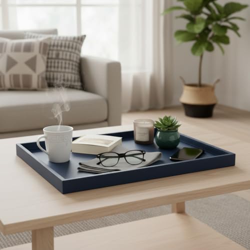 40 * 20 Inch Rectangular Ottoman Tray | Textured PU Leather, Waterproof & Heat-Resistant Storage for Coffee/Dining Tables, Sofa, Bed, Entertainment & Party (Navy Blue, 40 * 20in) - color: Navy Blue, size: 40" x 20" x 1.1"
