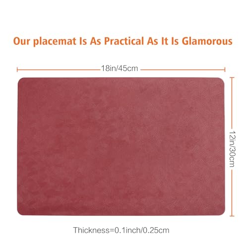 Red Vinyl Placemats Set of 6 Waterproof Wipeable Table Mats - color: Red
