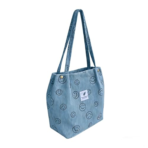 JARKJARD Corduroy Aesthetic Cute Tote Shoulder Bag for Teen Girls School - color: Blue