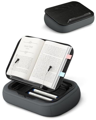 Viozon Lap Book Pillow Stand with Storage, Adjustable Beanbag Reading Pillow with Dark Wood Panel, Multi-Angle Book Holder for Hands-Free Reading in Bed or Sofa,Book Lover Essential,Soft Cushion b - color: Black