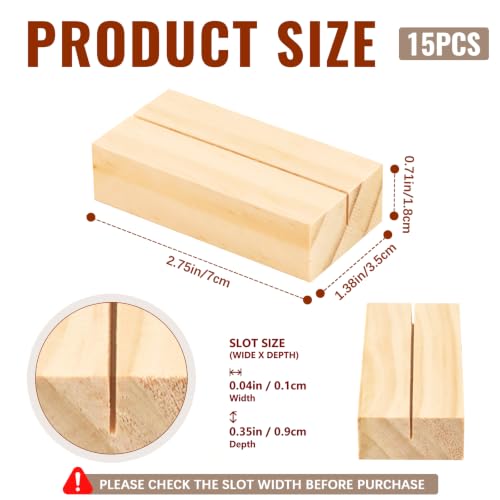 15Pcs 2.75x1.38 Inches Wood Table Number Stands, Wood Place Card Holders, Wooden Holders for Wedding, Ceremony, Birthday, Party, Home Decoration, Events (1mm Slots) - size: 15 Pcs- L 2.75"- Slots 1mm