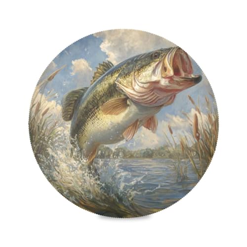 Big Bass Fish Round Placemats Washable ‌Heat Resistant‌ ‌Non-Slip Place Mats Table Place Mat for Kitchen Dining - color: Big Bass Fish, size: 15.4x15.4inx1