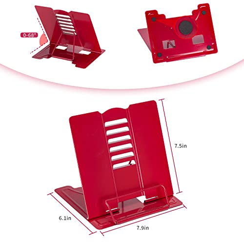 Metal Book Stand Adjustable Book Holder for Reading - color: Full Red