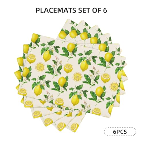Yellow Lemons Floral Placemats Set of 6 12x18 Inch - color: Yellow Green, size: Set of 6