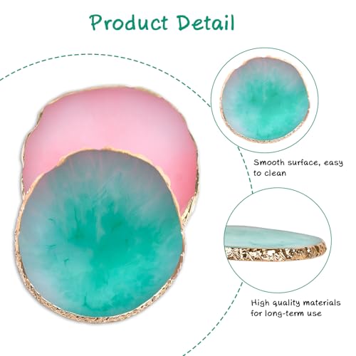 2 Pcs Nail Polish palettes Resin Nail Art Palette Golden Edge Gel Nail Polish Holder Nail Tray,Makeup Display Board Cosmetic Mixing Tools - color: Pink,green