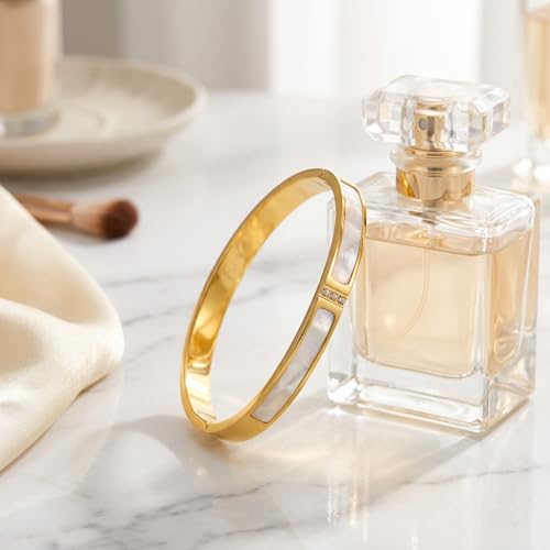 Hinged Bangle Bracelet for Women, Jewelry Gift for Anniversary Birthday - color: Gold